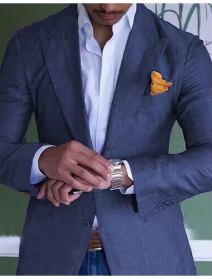 Men's Stylish Linen Blazer Navy Blue Blazer