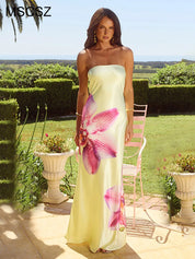 Lily Print Satin Strapless Maxi Dress Dresses