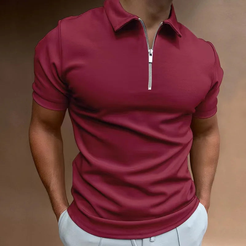 Dylan | Casual Zip-up Polo Shirt Red