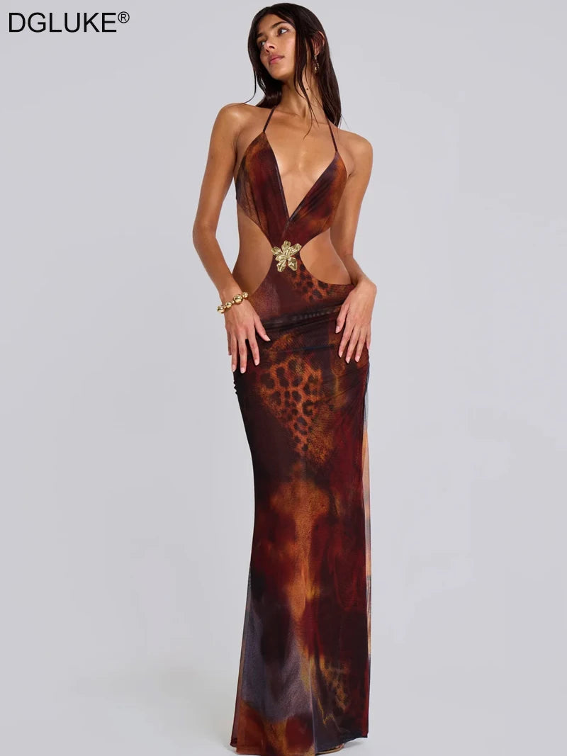 Dgluke Tie-Dye Cut-Out Mesh Maxi Dress Dresses