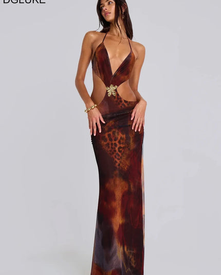 Dgluke Tie-Dye Cut-Out Mesh Maxi Dress Dresses