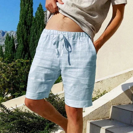 Men’s Cotton-Linen Breathable Street Shorts Blue Shorts