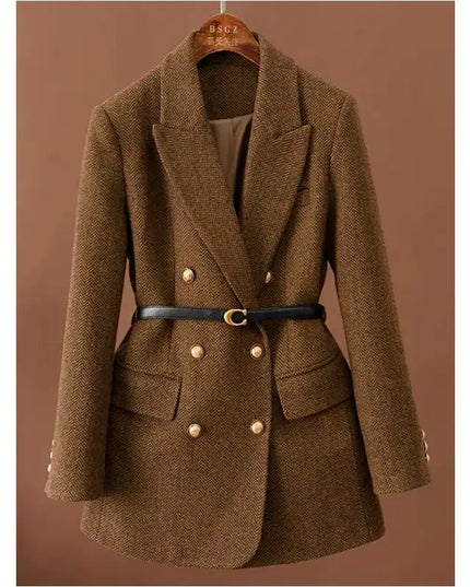 Vintage Wool Blazer with Belt Dark Brown Blazer