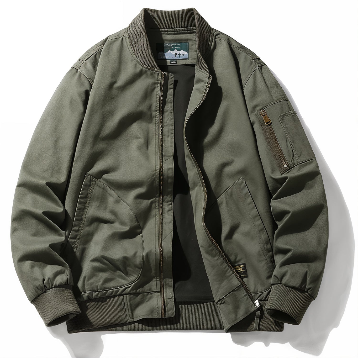 Collared Bomber Jacket Olive Men's Clothing