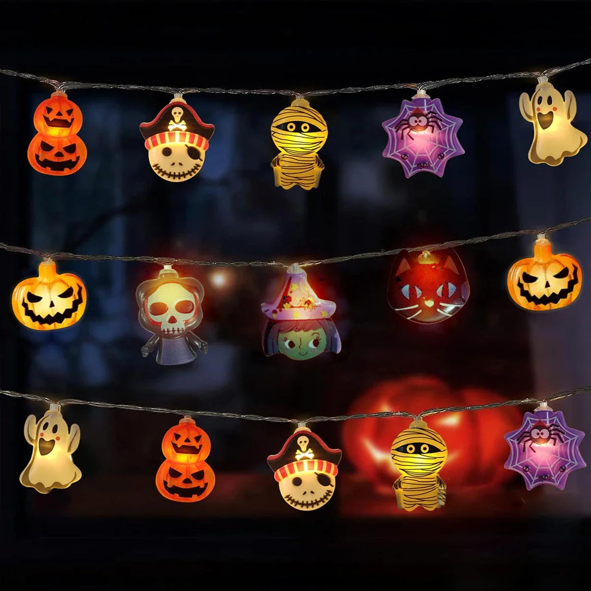 Spooky Pumpkin & Ghost LED String Lights Halloween Decorations
