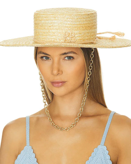 Handmade Straw Sun Hat with Metal Chain for Women Hats