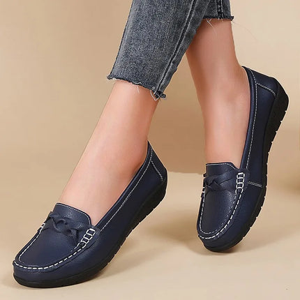 Diana - Genuine Leather Moccasin Navy Blue Women Shoes
