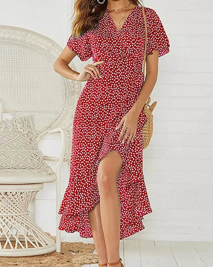 Bohemian Floral Chiffon Maxi Dress Red Dresses