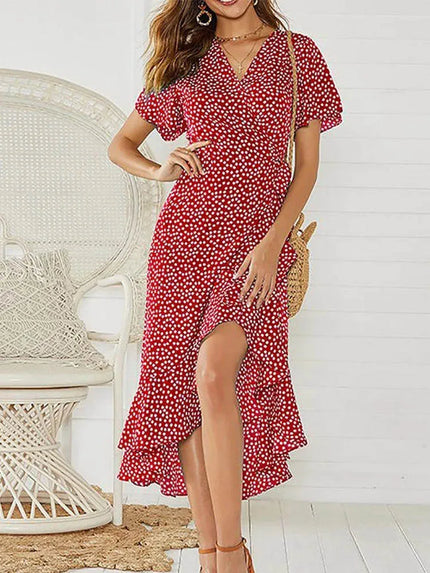 Bohemian Floral Chiffon Maxi Dress Red Dresses