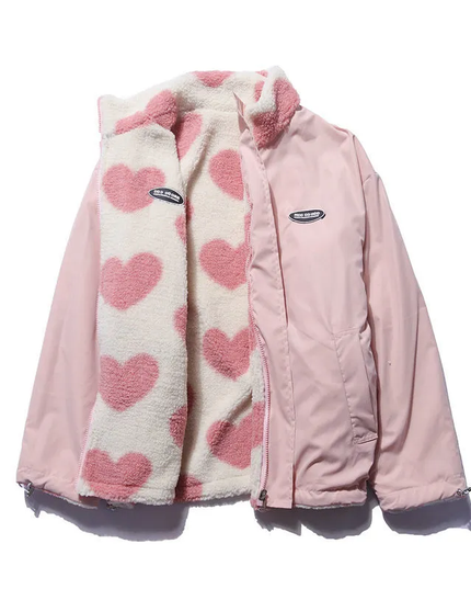 Women Heart Fleece Jacket Pink Heart Fleece Jacket