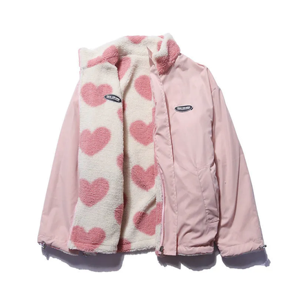 Women Heart Fleece Jacket Pink Heart Fleece Jacket