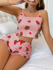 Women’s Strawberry Print Milk-Silk Cami & Shorts Pajama Set Women's Tops