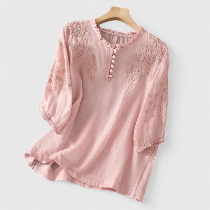 Vasilene Button-Front Blouse - Chic & Timeless Pink Blouses