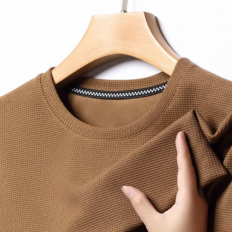 Men’s Summer Waffle Knit Round Neck T-Shirt – Lightweight Casual Tee Men T-Shirts