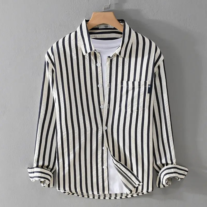 Men's Elegant Striped Dress Shirt Black Shirts