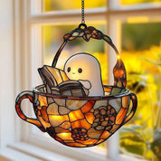 Ghost Reading Book Window Ornament Halloween Decorations