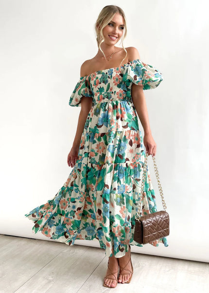 Marguerite | Floral Dress with Tummy Coverage Green Dresses