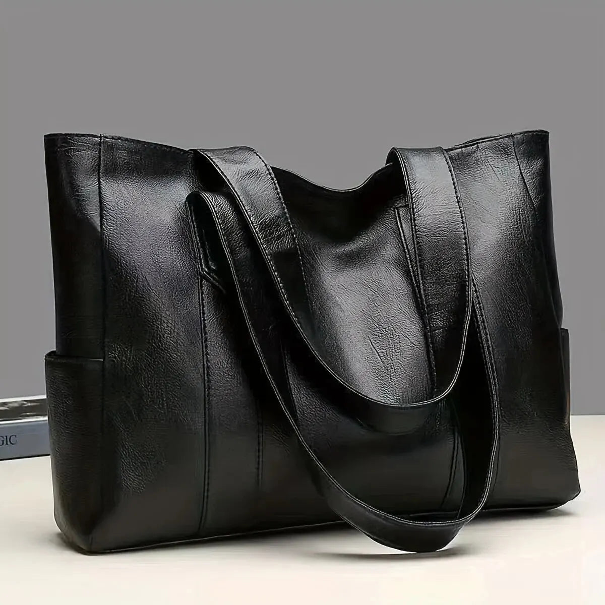 Vintage Large Capacity Vegan Tote Bag Black Tote Bags