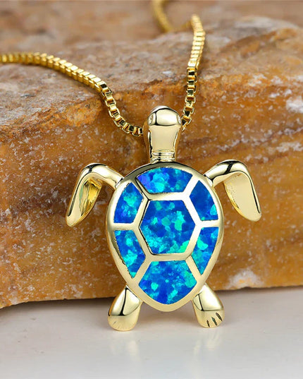 Ocean's Promise Opal Turtle Necklace Gold Blue Necklace