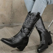Mid‑Calf Block Heel Cowboy Boots Black Boots