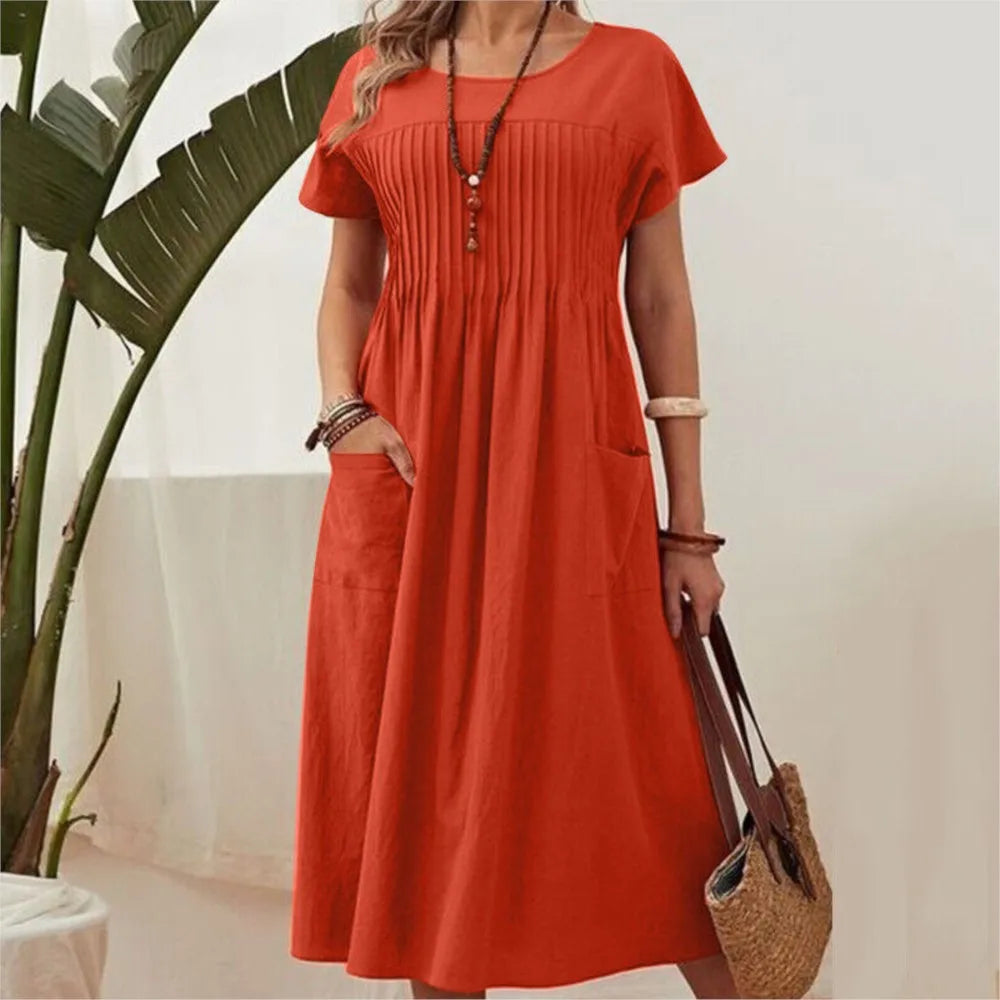 Danika | Vintage-Inspired Loose Fit Cotton Dress Red Dresses