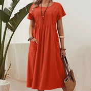 Danika | Vintage-Inspired Loose Fit Cotton Dress Red Dresses