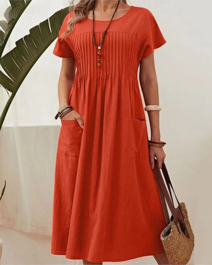 Danika™ | Vintage-Inspired Loose Fit Cotton Dress Red Dresses