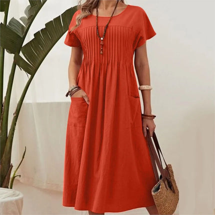 Danika™ | Vintage-Inspired Loose Fit Cotton Dress Red Dresses