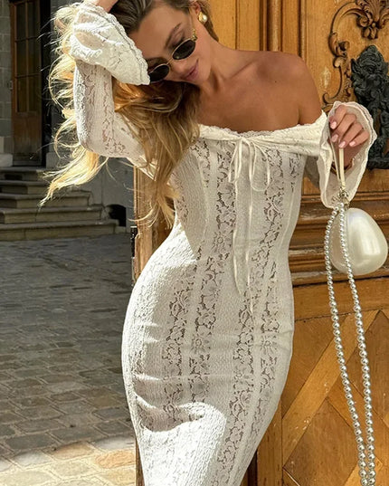 Women's Hollow-Out Lace Backless Maxi Dress Dresses