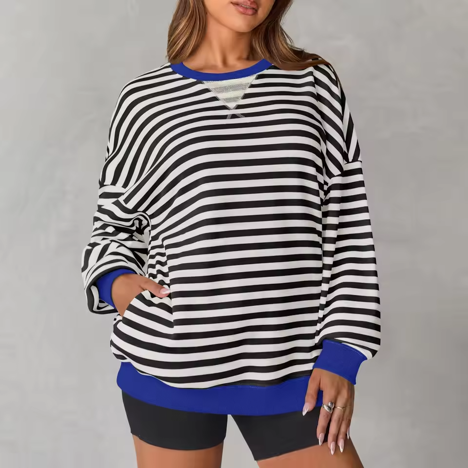 Amaya™ | Oversized Stripes Sweater Black & White Stripes Sweater