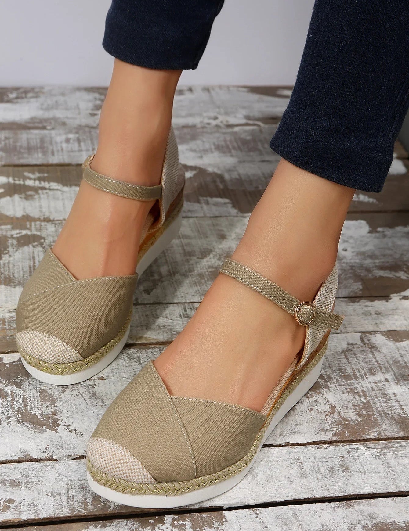 Courtney | Women's Closed Toe Wedge Sandals Khaki Shoes & Sandals