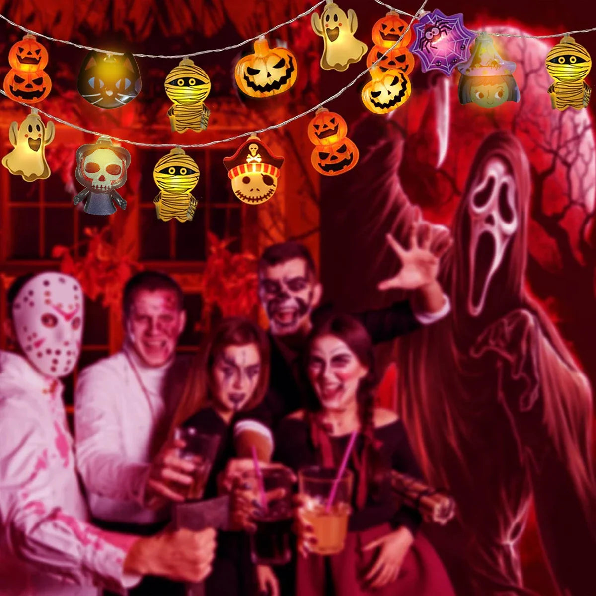 Spooky Pumpkin & Ghost LED String Lights Halloween Decorations