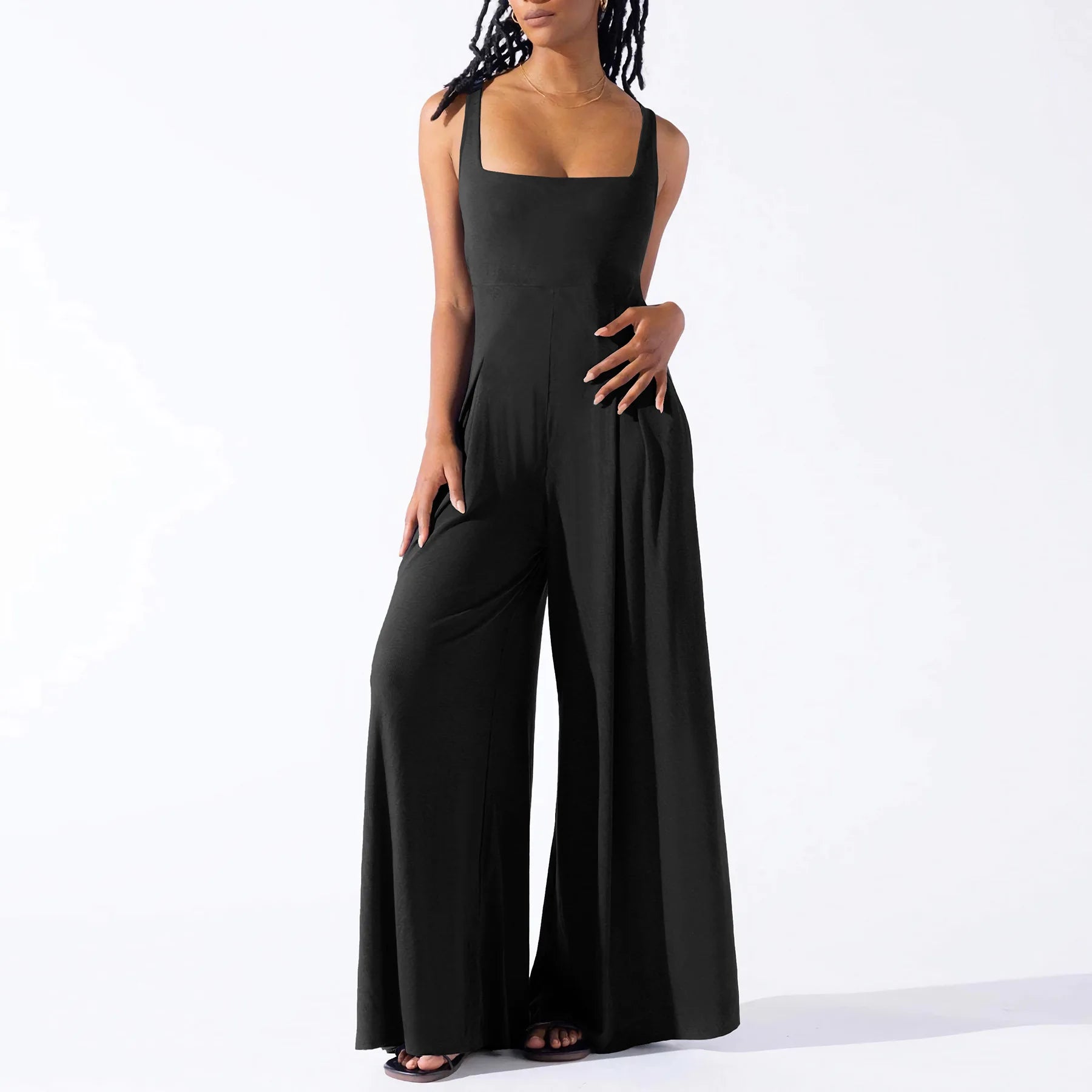 Women's High‑Waist Wide‑Leg Sleeveless Jumpsuit black Jumpsuit
