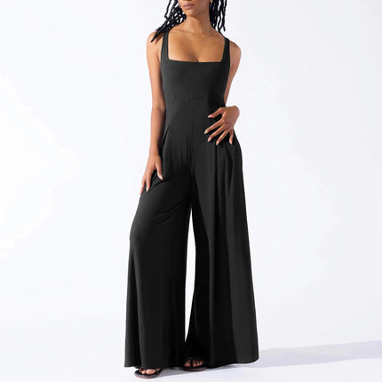 Women's High‑Waist Wide‑Leg Sleeveless Jumpsuit black Jumpsuit