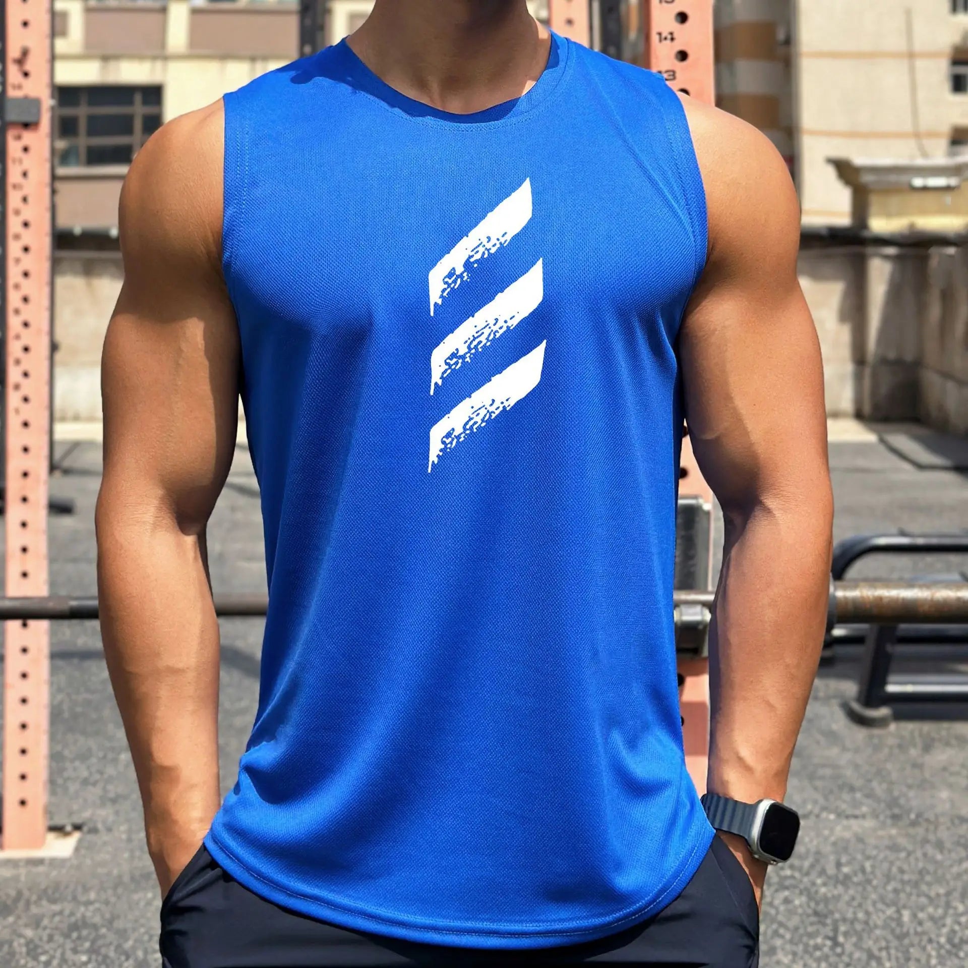 Men's Quick-Dry Sleeveless Athletic Shirt Blue Tank Top