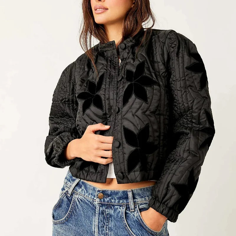 Print O-Neck Single-Breasted Jacket Jacket