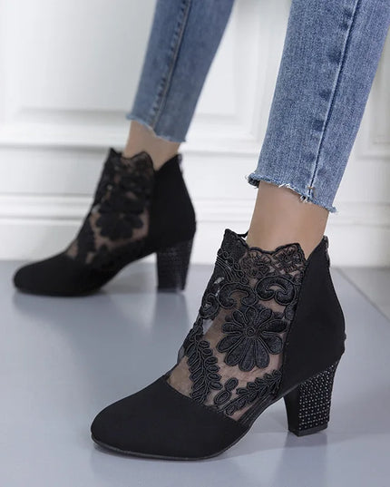 Heloise™ | Elegant Lacy High Heels Mesh Boots Black Shoes & Sandals