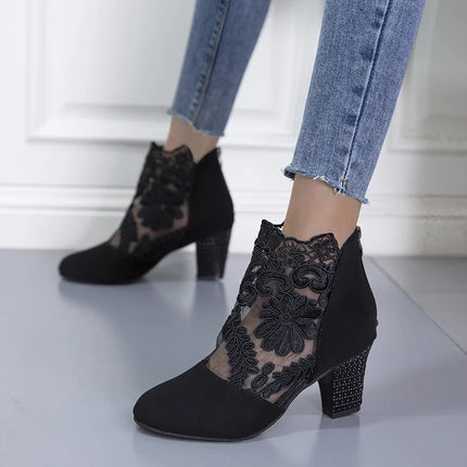 Heloise™ | Elegant Lacy High Heels Mesh Boots Black Shoes & Sandals
