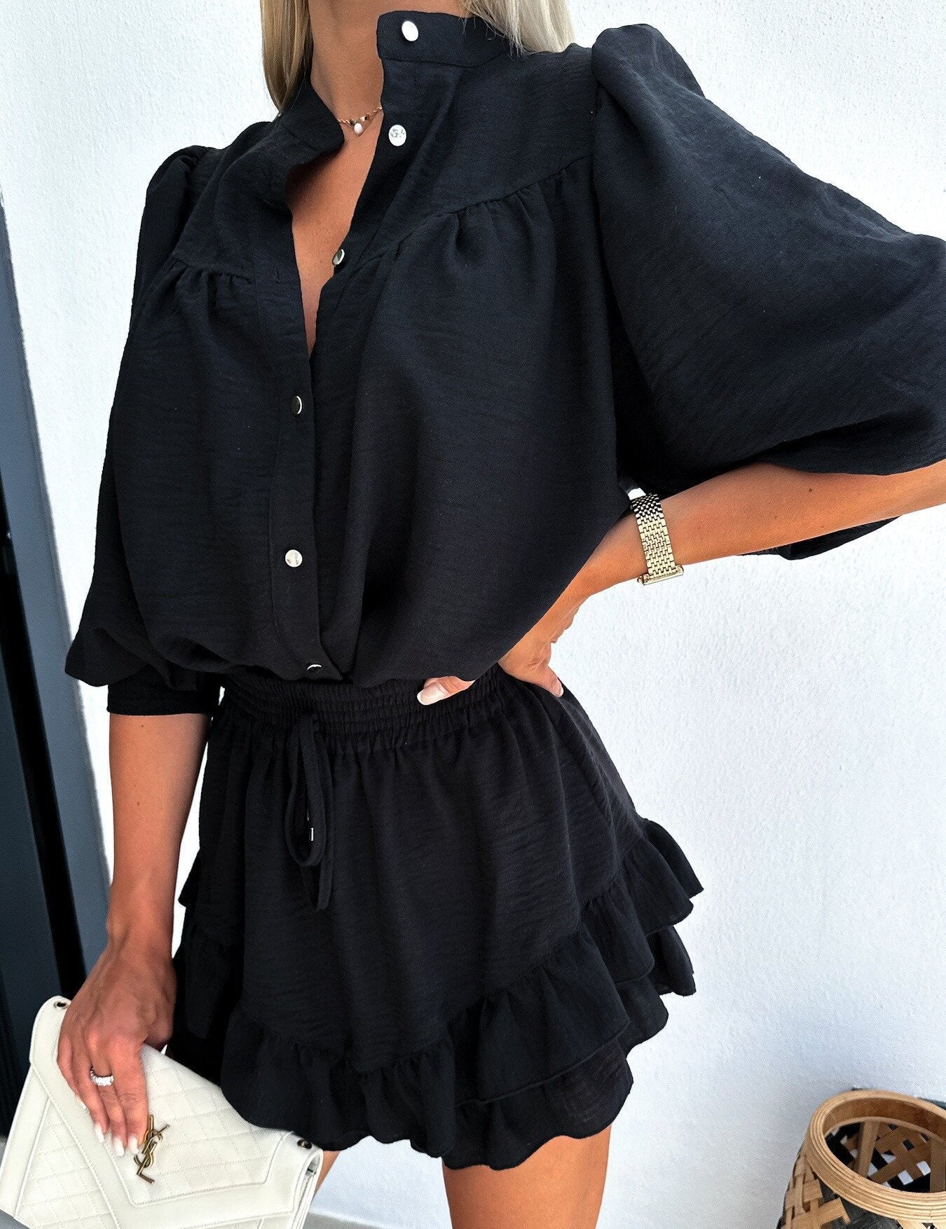 Maegan | Skirt + Blouse Set Black