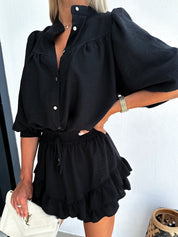 Maegan | Skirt + Blouse Set Black