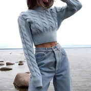Silken Knit Sweater – Cropped Soft Combed Knit Top Women Winter Sweaters