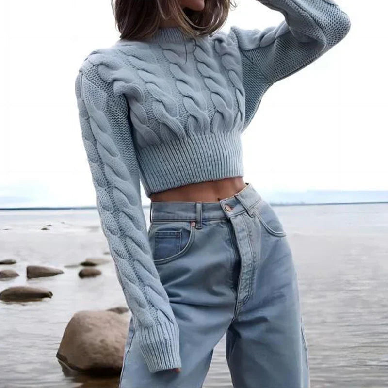 Silken Knit Sweater – Cropped Soft Combed Knit Top Women Winter Sweaters