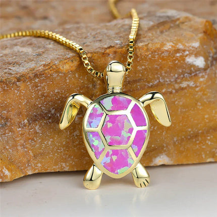 Ocean's Promise Opal Turtle Necklace Gold Pink Necklace