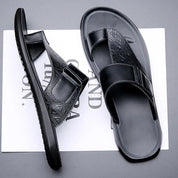 Ashmere Leather Sandals – Textured Premium Leather Slides Black Sandals