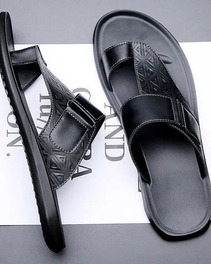 Ashmere Leather Sandals – Textured Premium Leather Slides Black Sandals