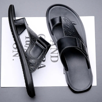 Ashmere Leather Sandals – Textured Premium Leather Slides Black Sandals