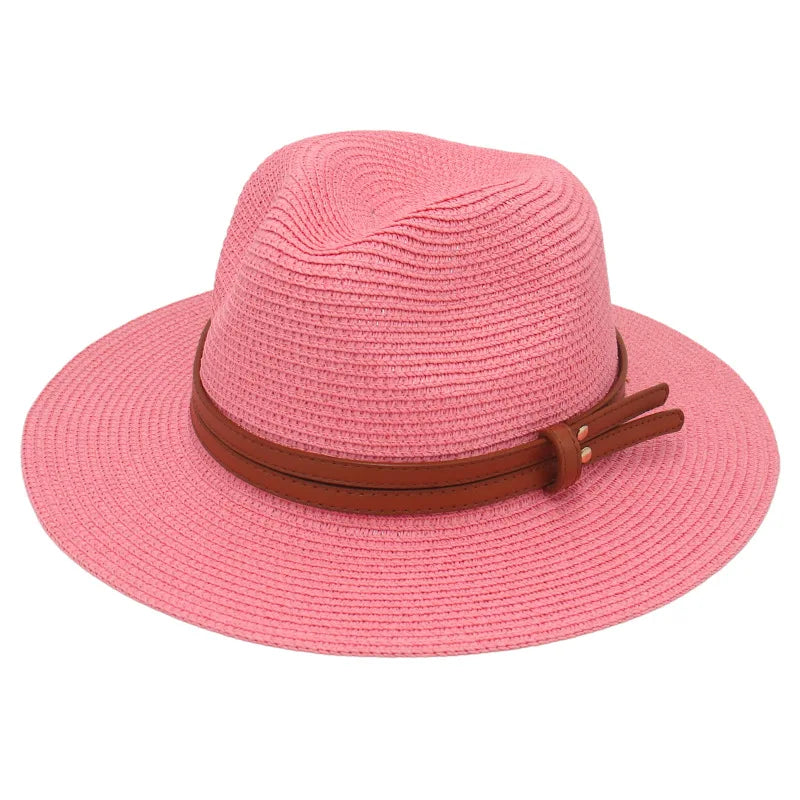 Breathable Straw Panama Sun Hat Watermelon Red Hats