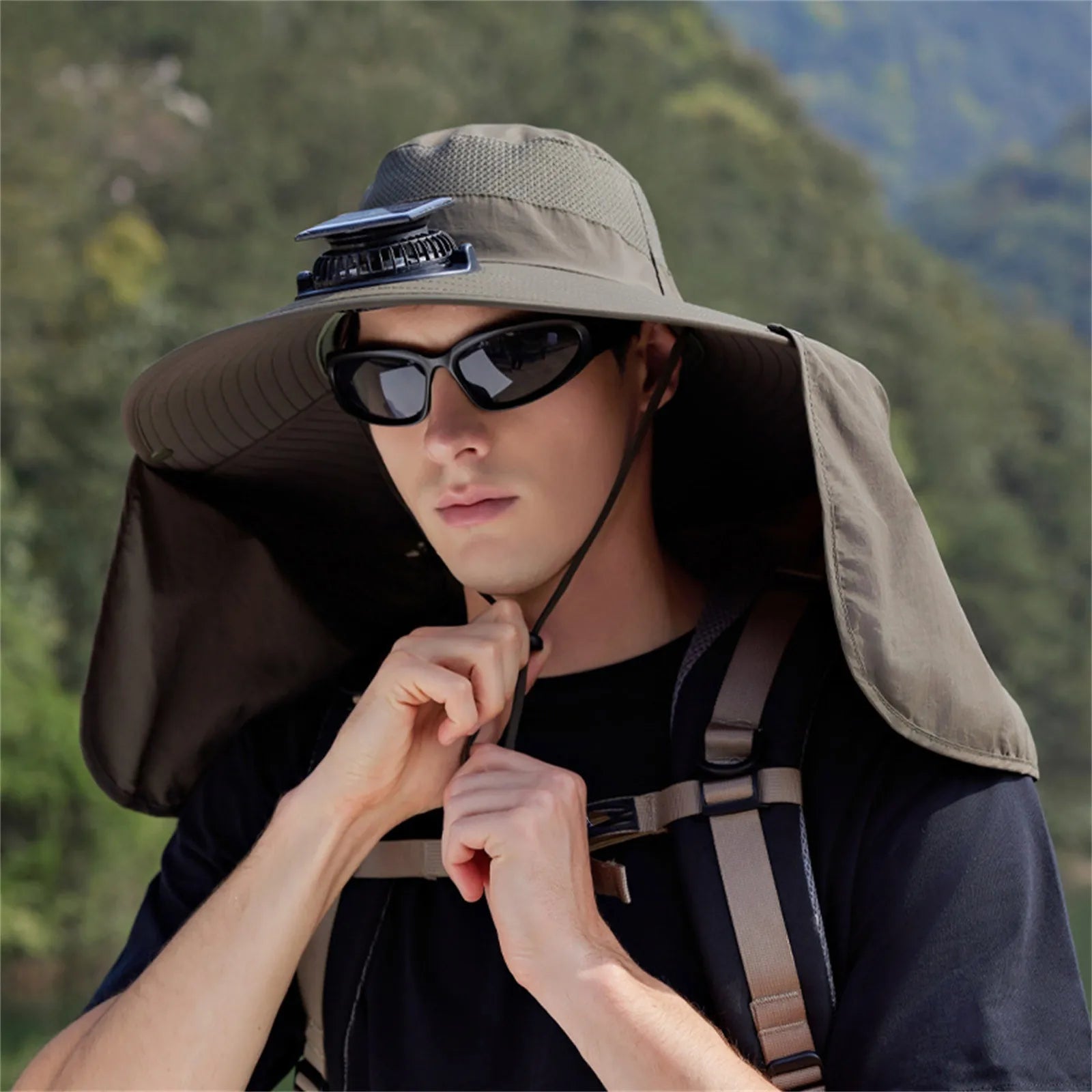 Solar-Powered Cooling Fan Hat Army Green One Size Hats
