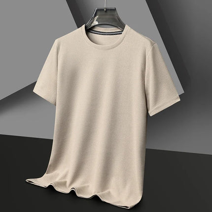 Men’s Summer Waffle Knit Round Neck T-Shirt – Lightweight Casual Tee Khaki Men T-Shirts