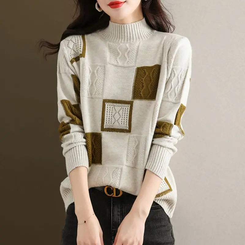 Cozy Mélange Knit Sweater – Chic Patchwork Blend Sweaters